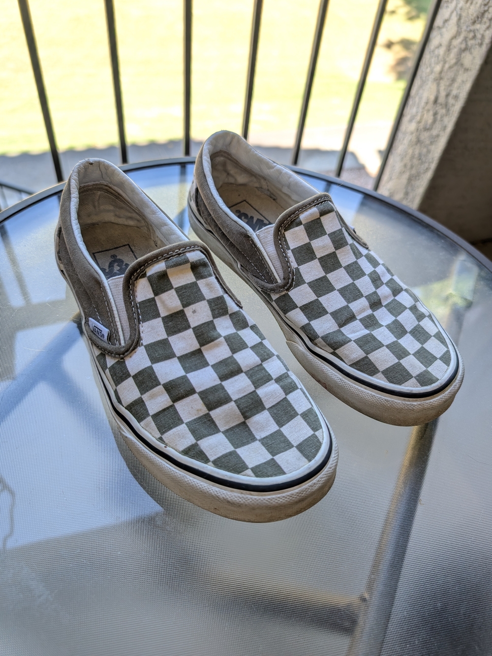 Vans Slip-On Checkerboard in Olive and White